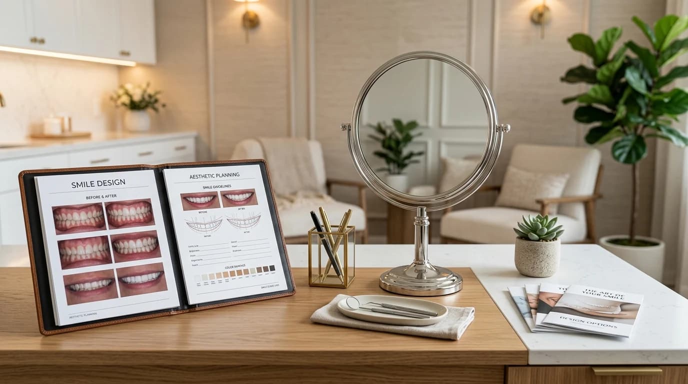 Patient reviewing a digital smile design mockup during a cosmetic consultation at Meadowbrook Dental Care