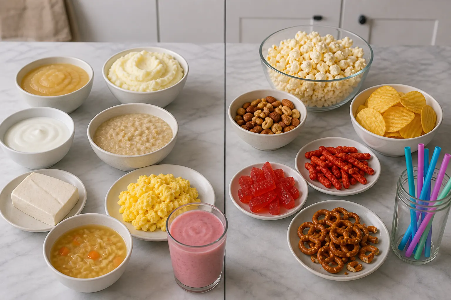 Soft recovery foods compared with crunchy, sticky, and spicy foods and straws to avoid temporarily