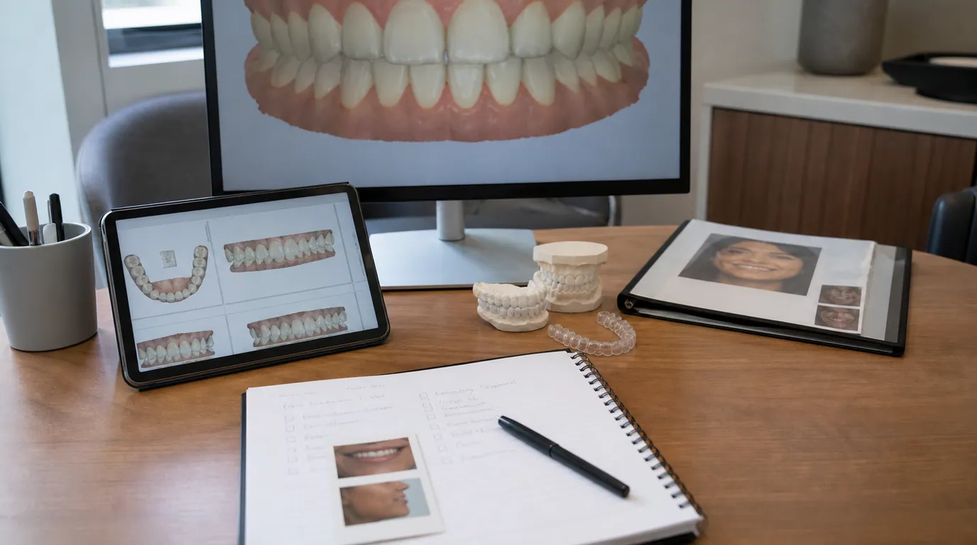 Phased dental treatment plan displayed beside digital tooth scans and handwritten patient priorities