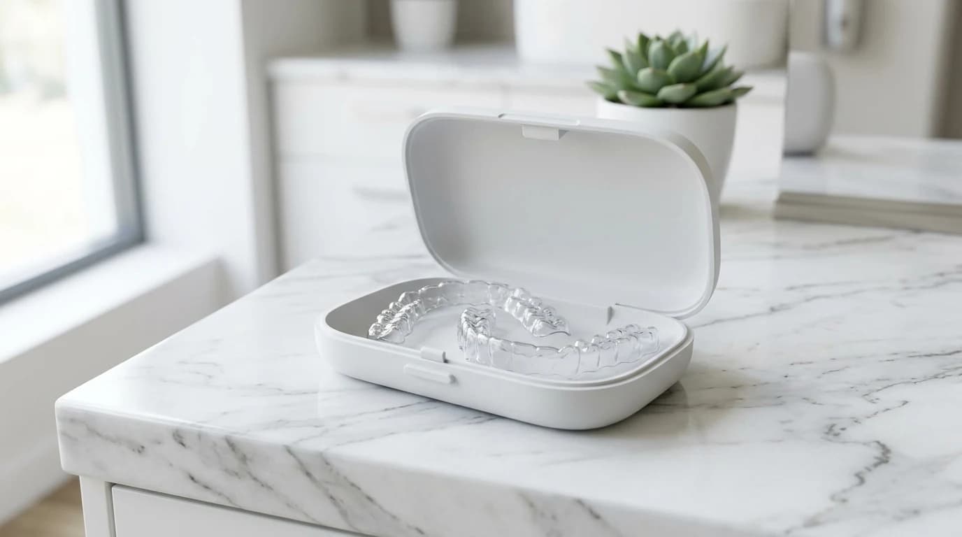 Patient holding an Invisalign clear aligner tray at Meadowbrook Dental Care