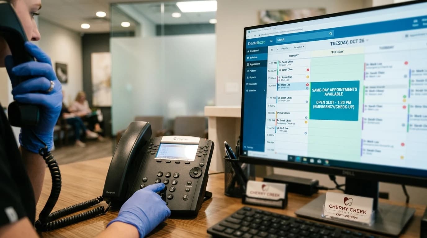 Phone and appointment scheduling concept for same-day dental care