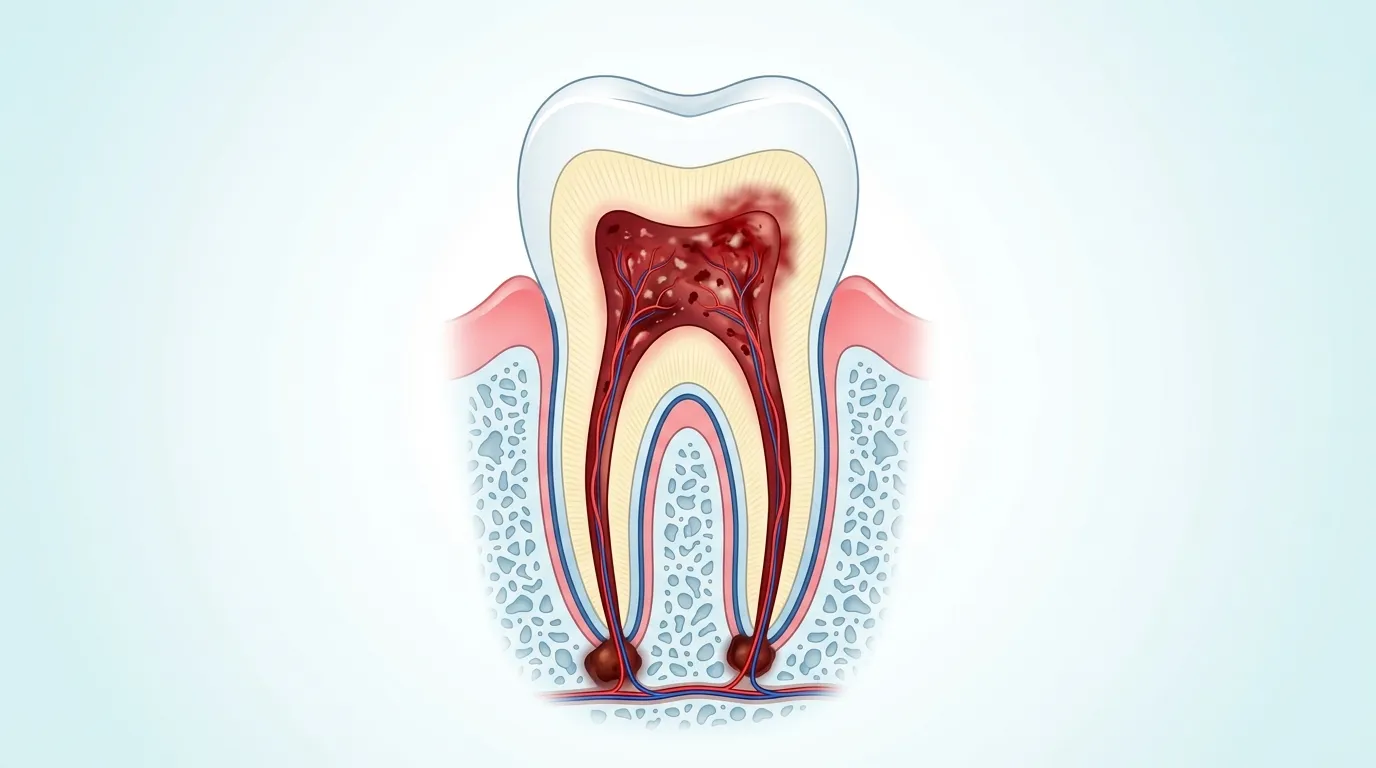 Dental X-ray showing infection at the root tip of a tooth requiring root canal treatment